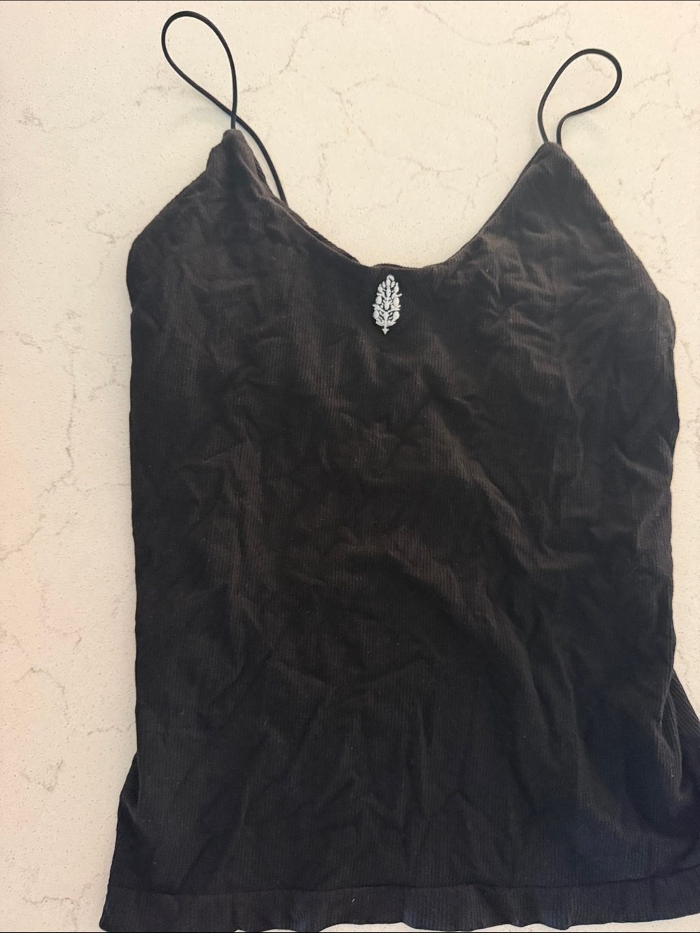 Free People Black Velvet Spaghetti Strap Cami with Silver Leaf Accent